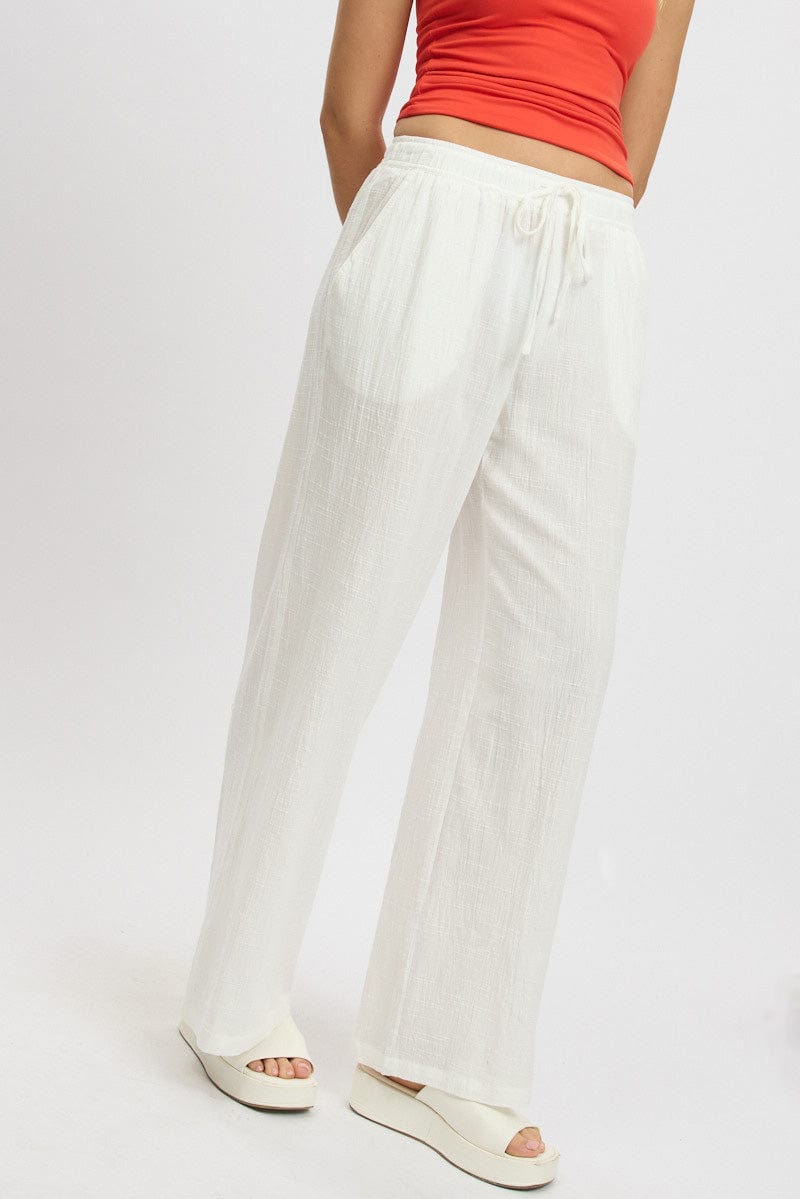 White Wide Leg Pants High Rise for Ally Fashion