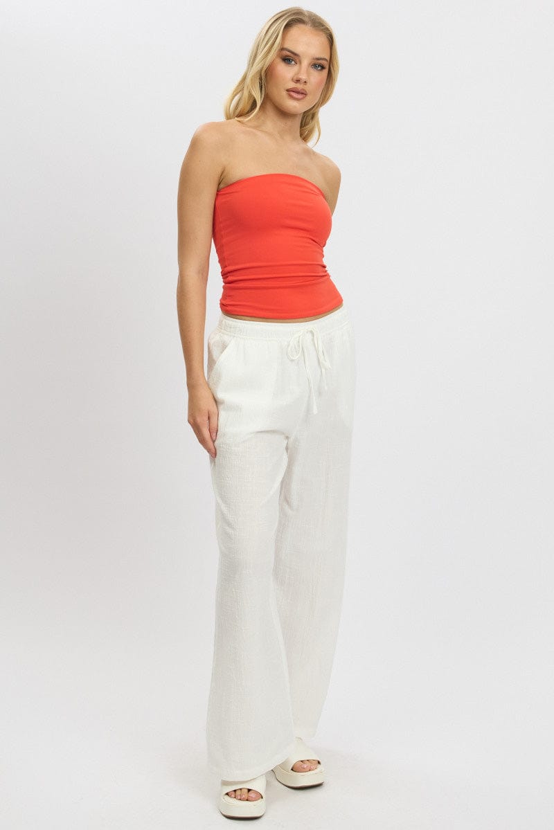 White Wide Leg Pants High Rise for Ally Fashion