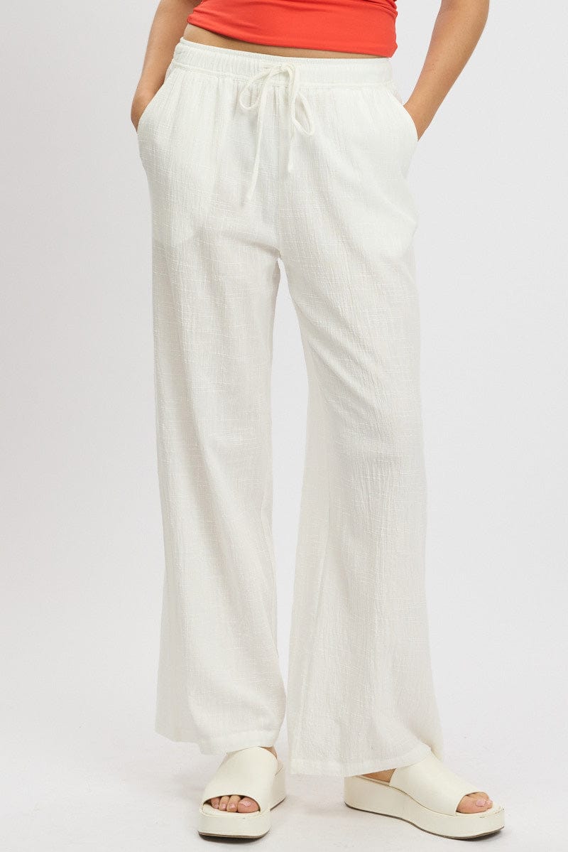 White Wide Leg Pants High Rise for Ally Fashion