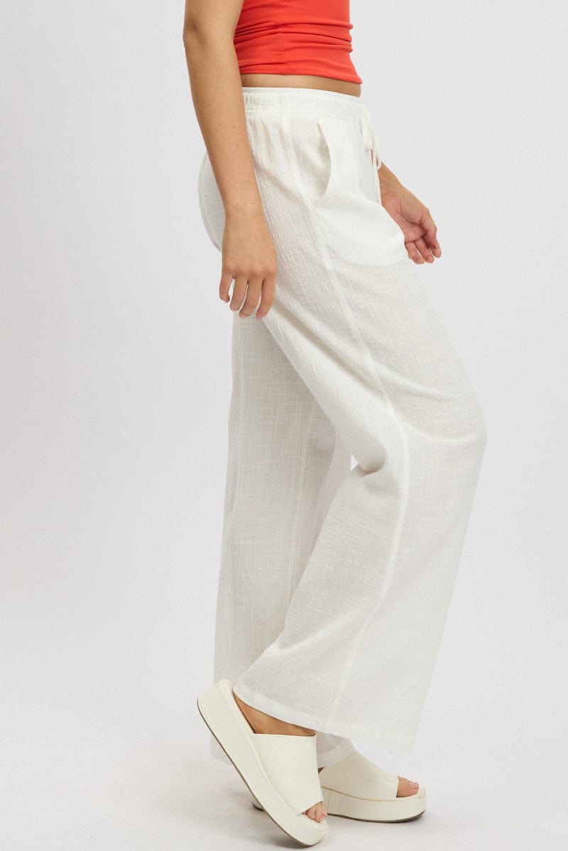 White Wide Leg Pants High Rise for Ally Fashion