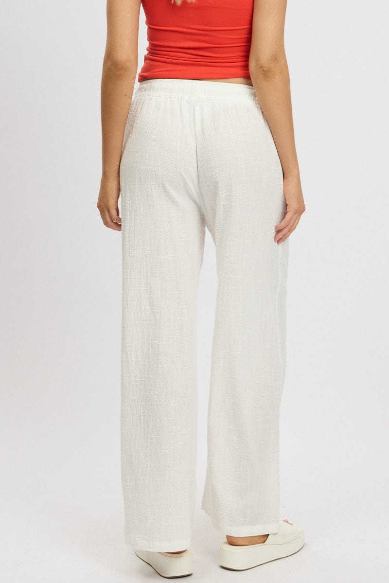 White Wide Leg Pants High Rise for Ally Fashion