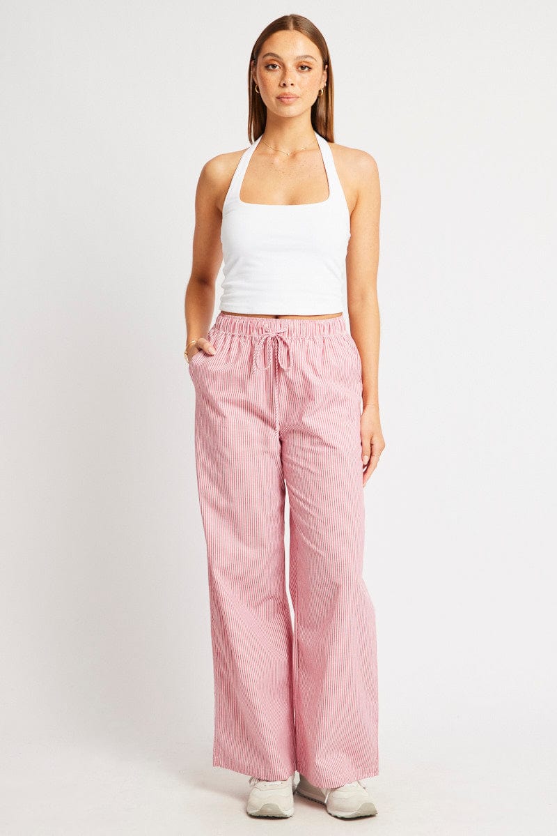Red Stripe Wide Leg Pants High Rise Ally Fashion