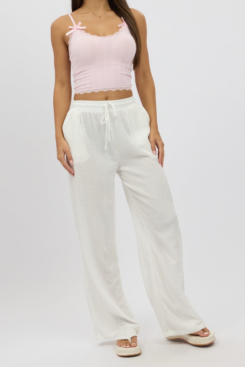 White Wide Leg Pants Elasticated Waist for Ally Fashion