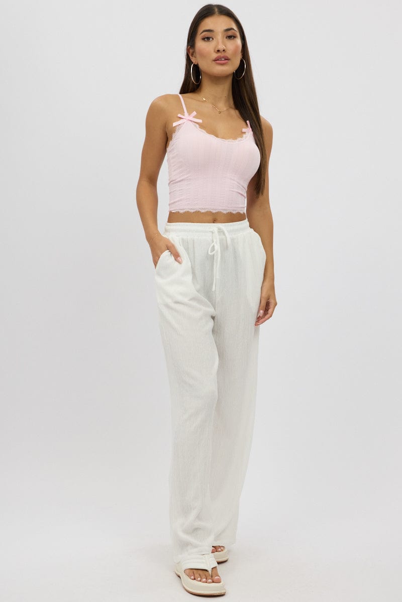 White Wide Leg Pants Elasticated Waist for Ally Fashion