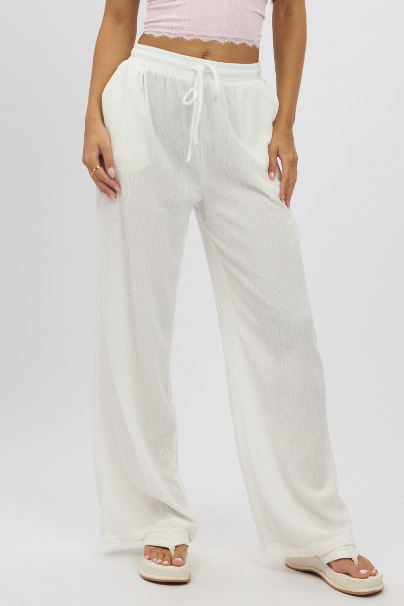 White Wide Leg Pants Elasticated Waist for Ally Fashion