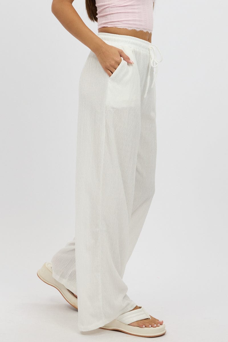 White Wide Leg Pants Elasticated Waist for Ally Fashion