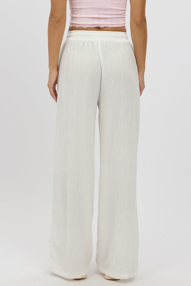 White Wide Leg Pants Elasticated Waist for Ally Fashion