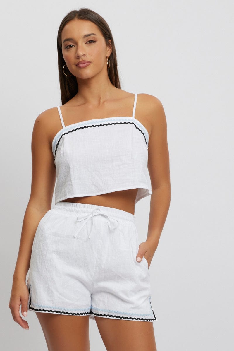 Ric Rac Shorts White Shorts Elasticated Waist Ric Rac | Ally Fashion