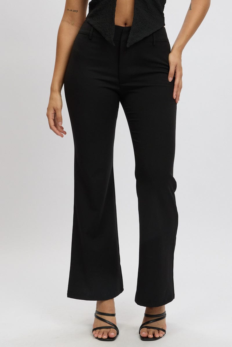 Black Flare Leg Pants Low Rise for Ally Fashion