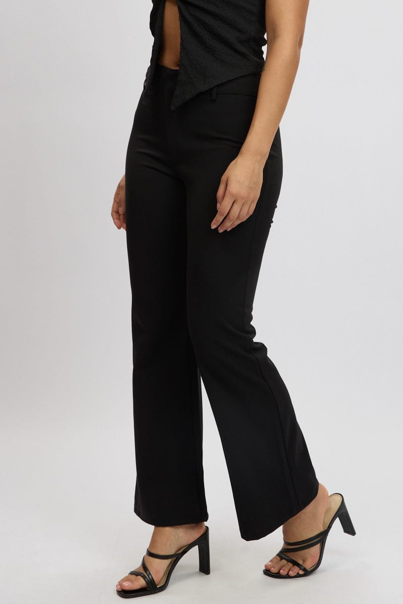 Black Flare Leg Pants Low Rise for Ally Fashion