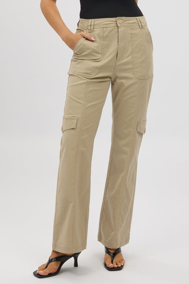 Beige Cargo Pants Mid Rise for Ally Fashion