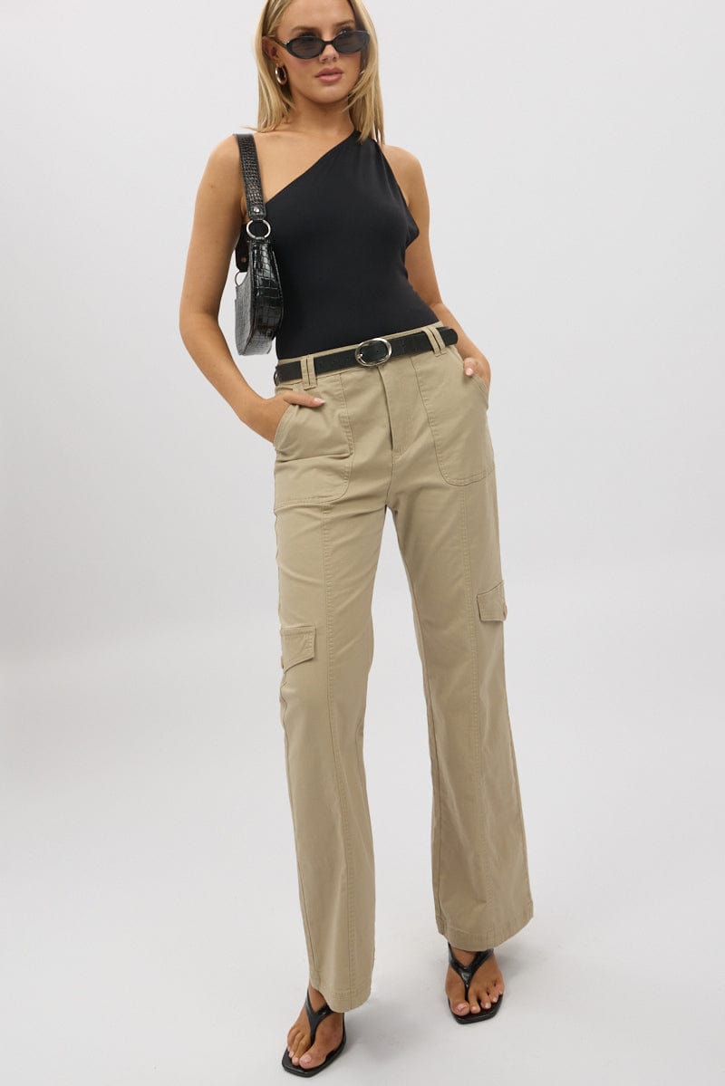 Beige Cargo Pants Mid Rise for Ally Fashion