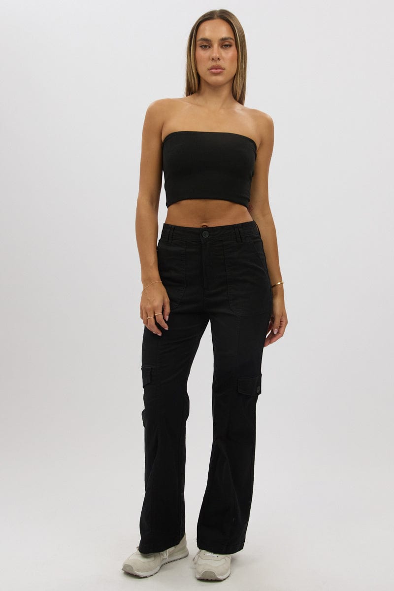 Black Cargo Pants Mid Rise for Ally Fashion