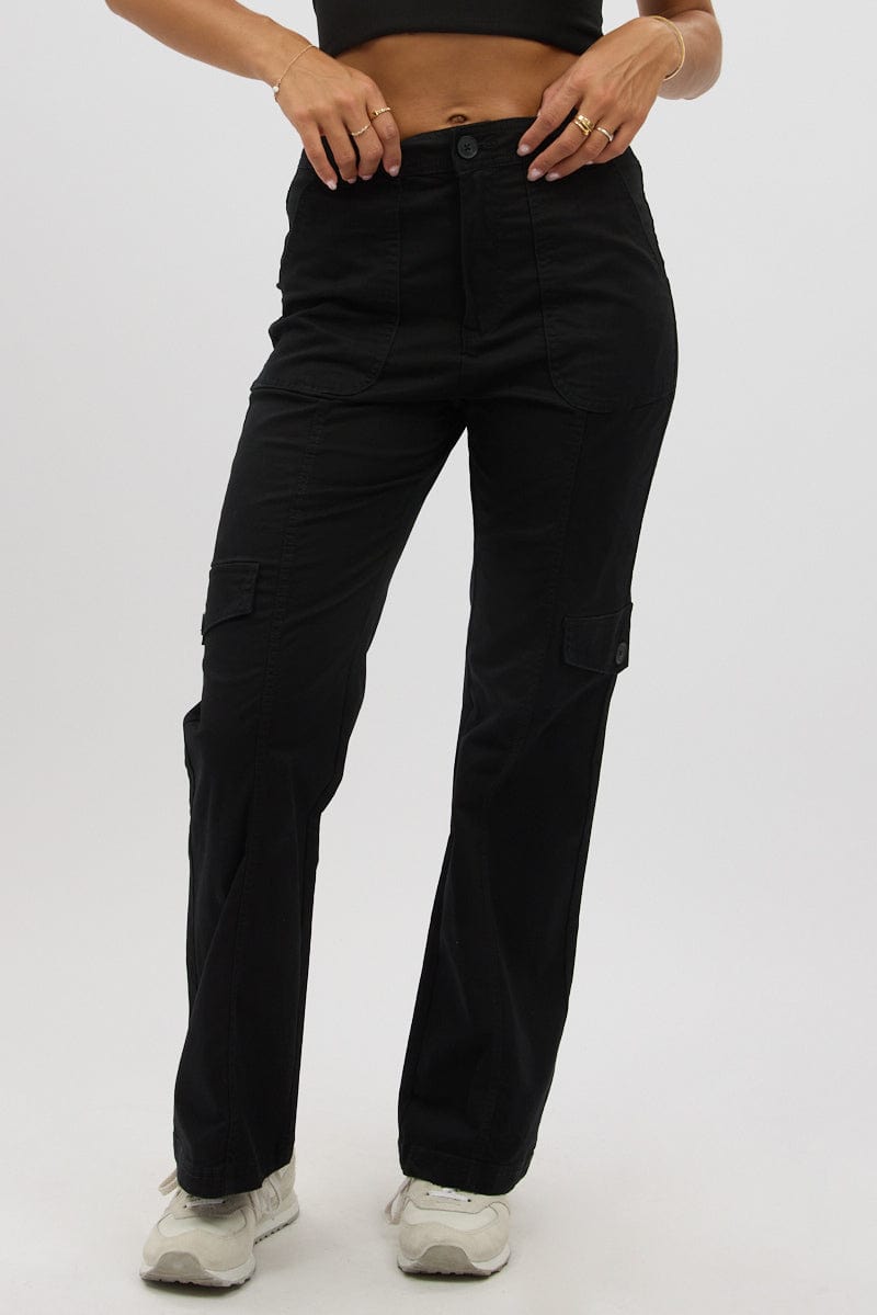 Black Cargo Pants Mid Rise for Ally Fashion