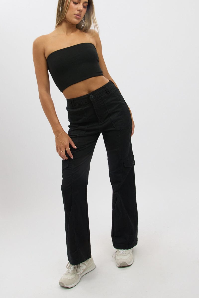 Black Cargo Pants Mid Rise for Ally Fashion