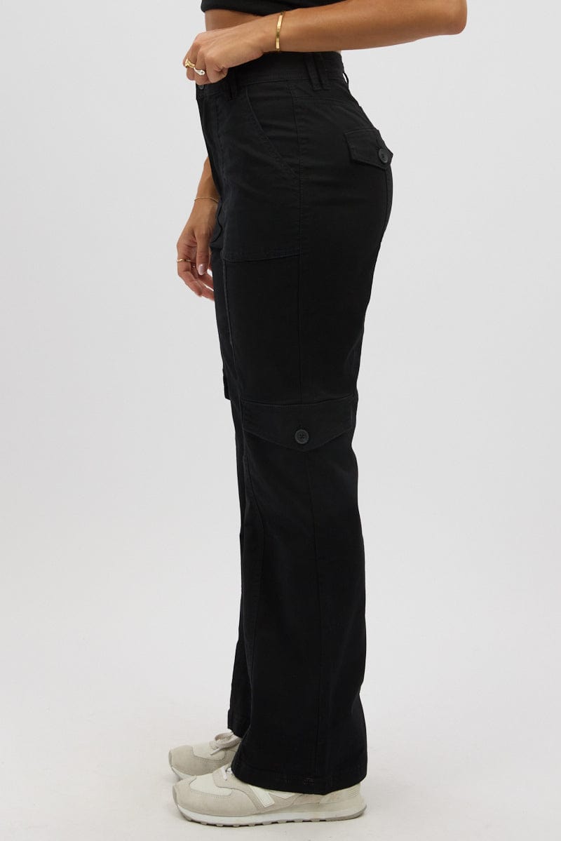 Black Cargo Pants Mid Rise for Ally Fashion