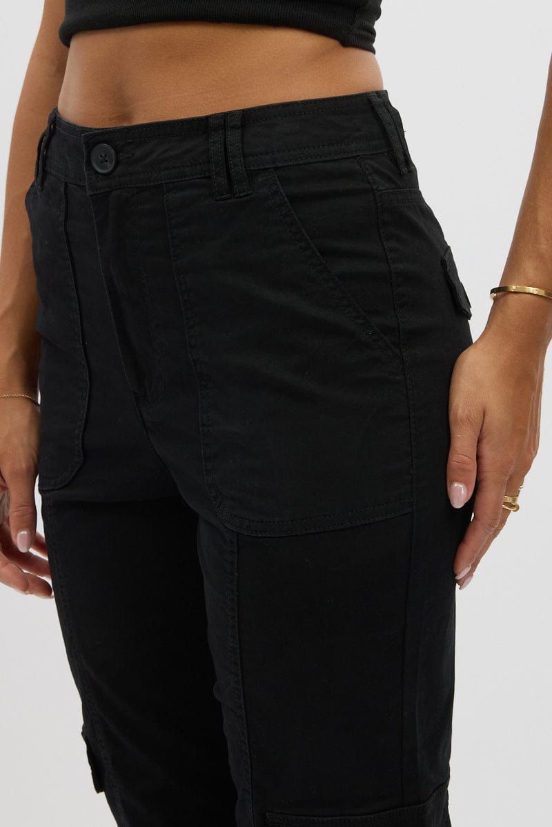 Black Cargo Pants Mid Rise for Ally Fashion