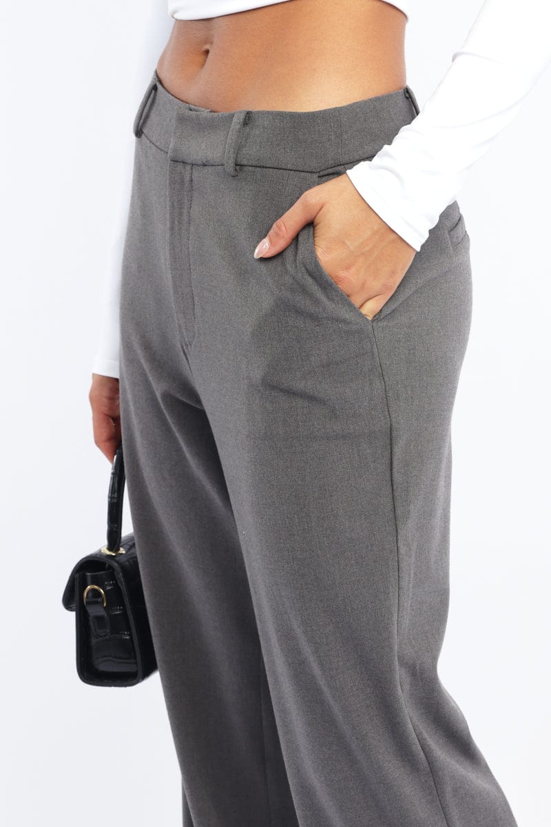 Grey Wide Leg Pants Mid Rise | Ally Fashion