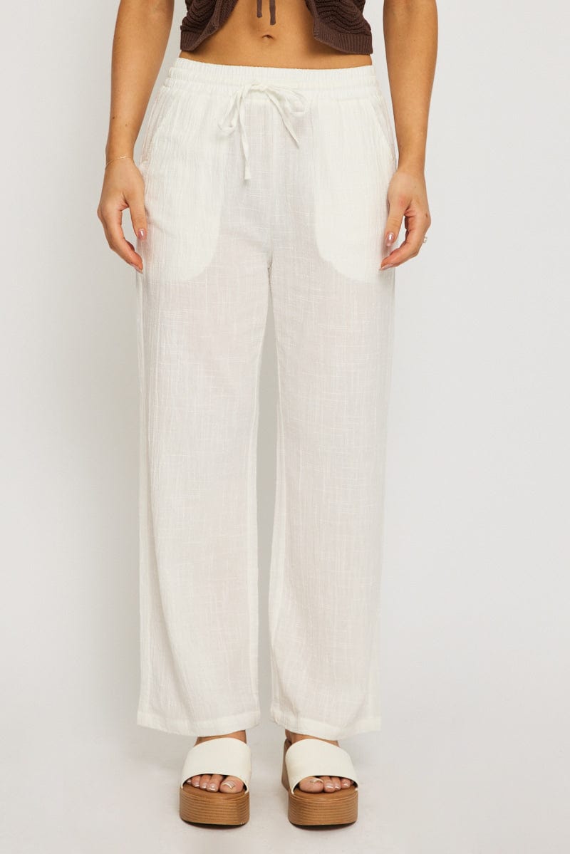 White Wide Leg Pants Elasticated Waist for Ally Fashion