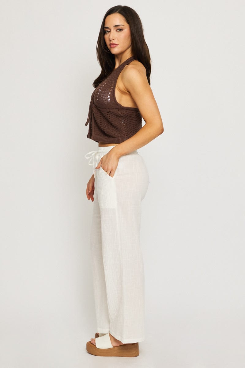White Wide Leg Pants Elasticated Waist for Ally Fashion