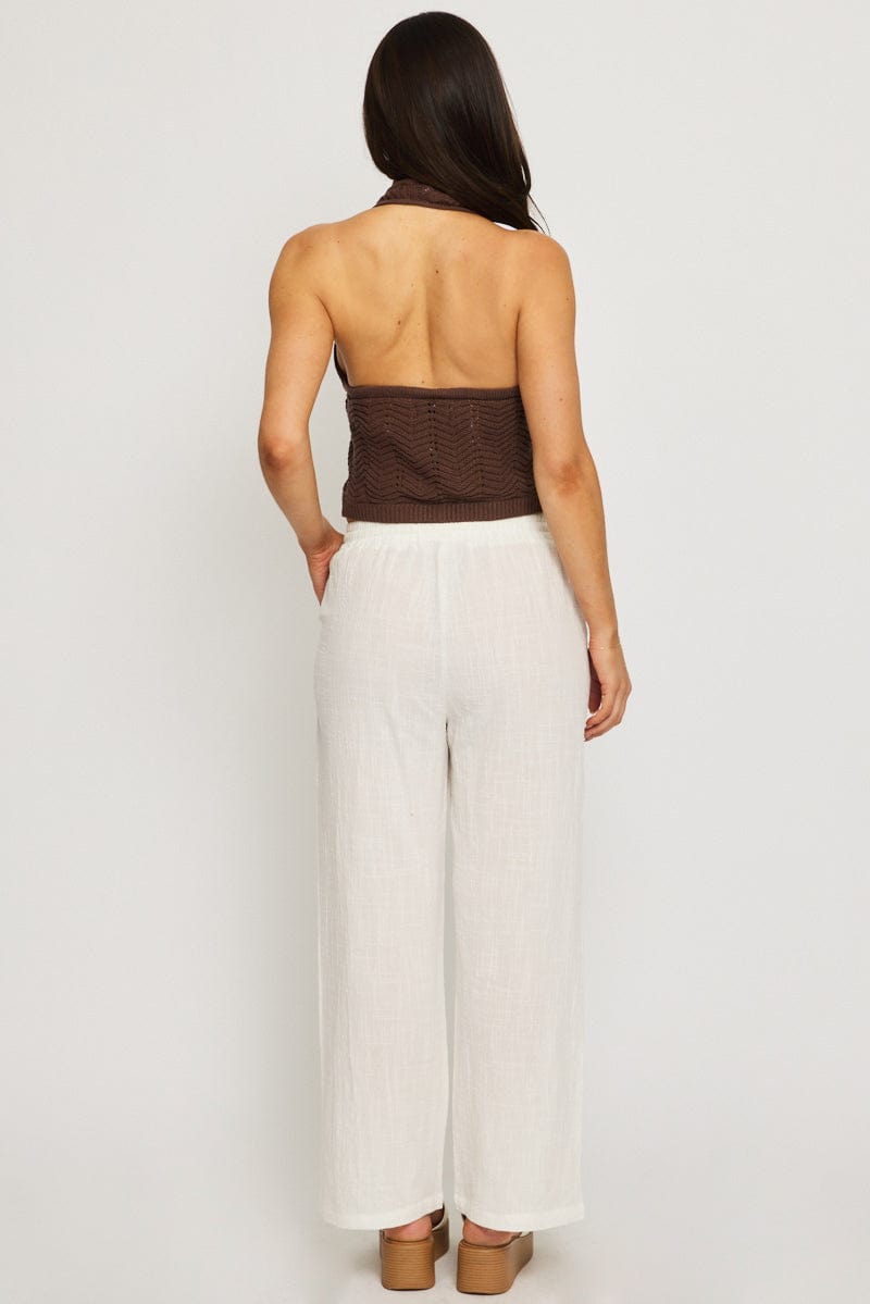 White Wide Leg Pants Elasticated Waist for Ally Fashion