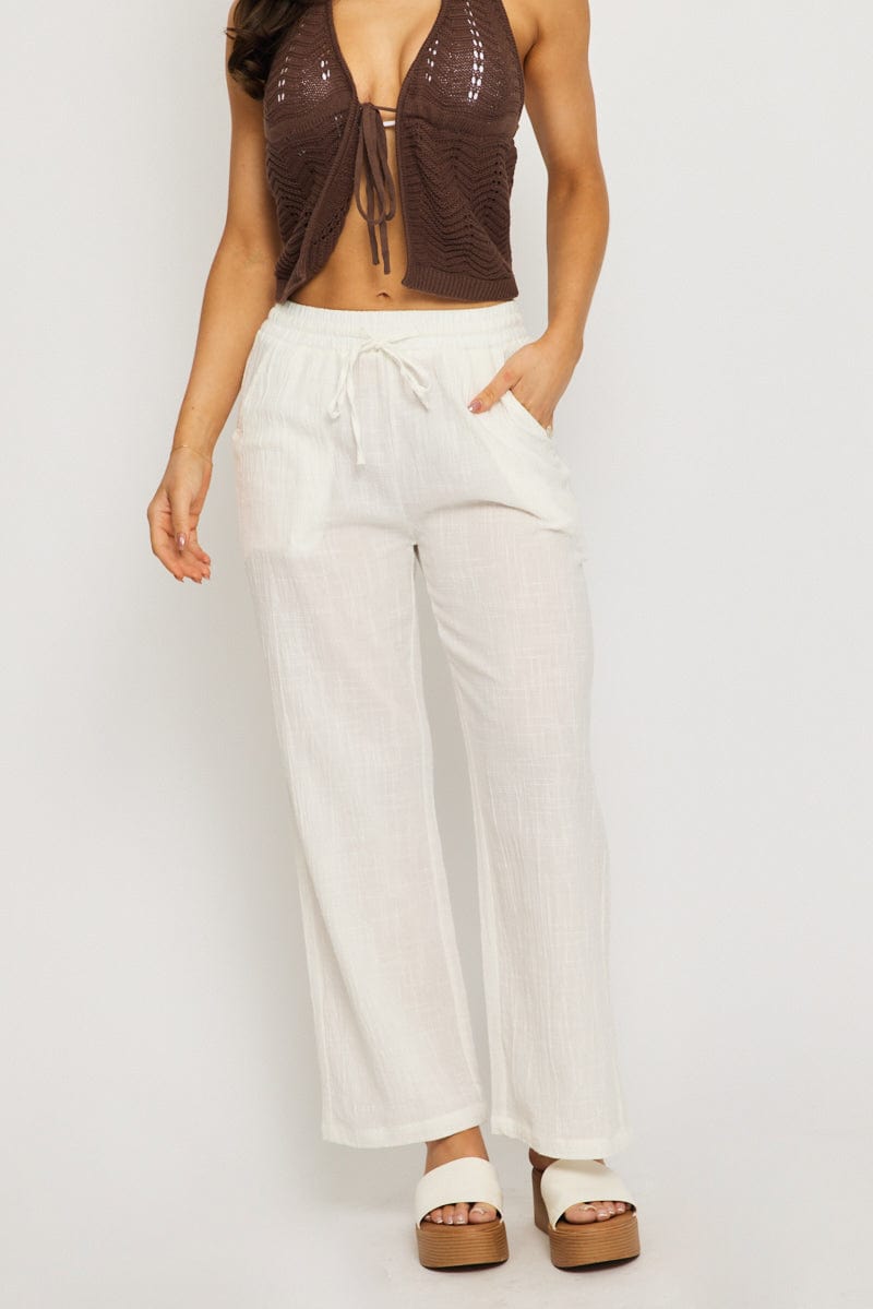 White Wide Leg Pants Elasticated Waist for Ally Fashion