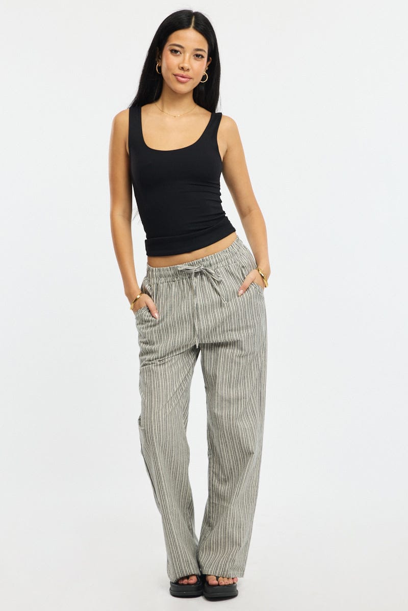 Black Stripe Wide Leg Pants Elasticated Waist | Ally Fashion