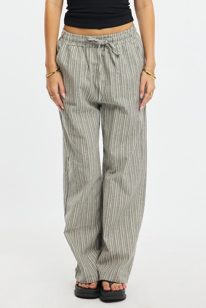 Black Stripe Wide Leg Pants Elasticated Waist for Ally Fashion