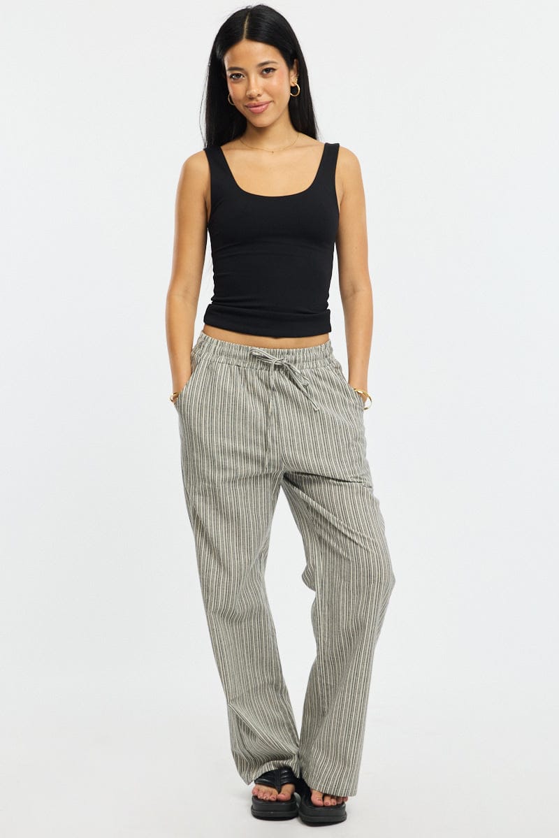 Black Stripe Wide Leg Pants Elasticated Waist for Ally Fashion