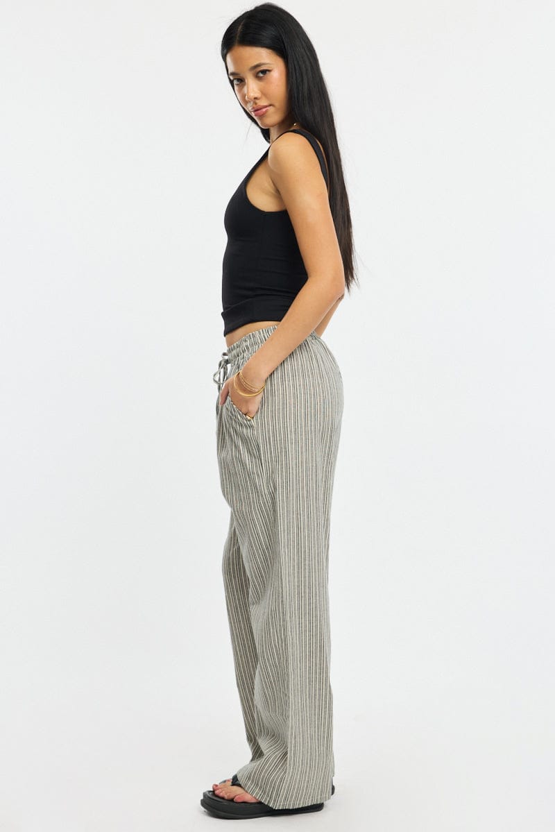 Black Stripe Wide Leg Pants Elasticated Waist for Ally Fashion
