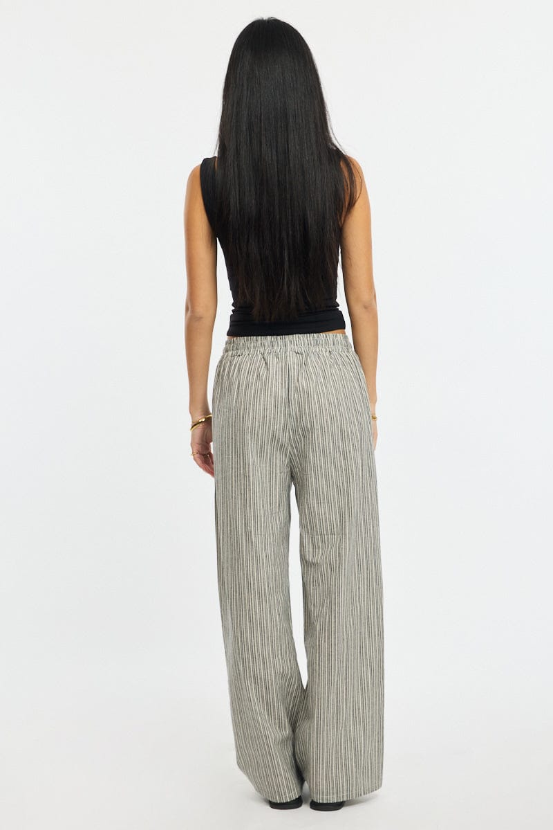 Black Stripe Wide Leg Pants Elasticated Waist for Ally Fashion