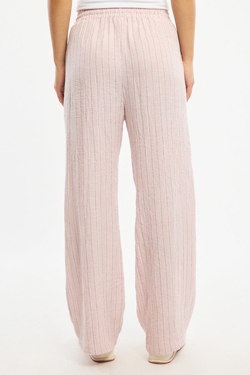 Pink Stripe Wide Leg Pants Elasticated Waist for Ally Fashion