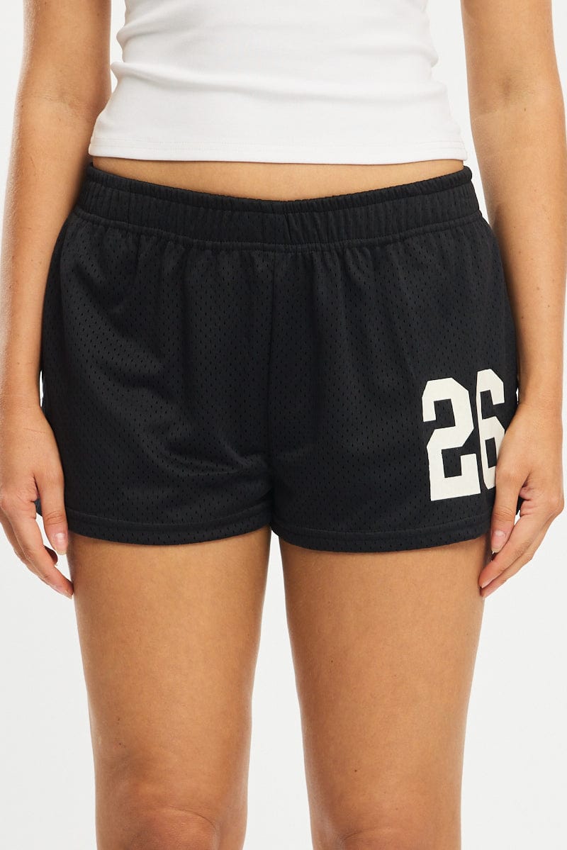 Black Track Shorts Elastic Waist for Ally Fashion