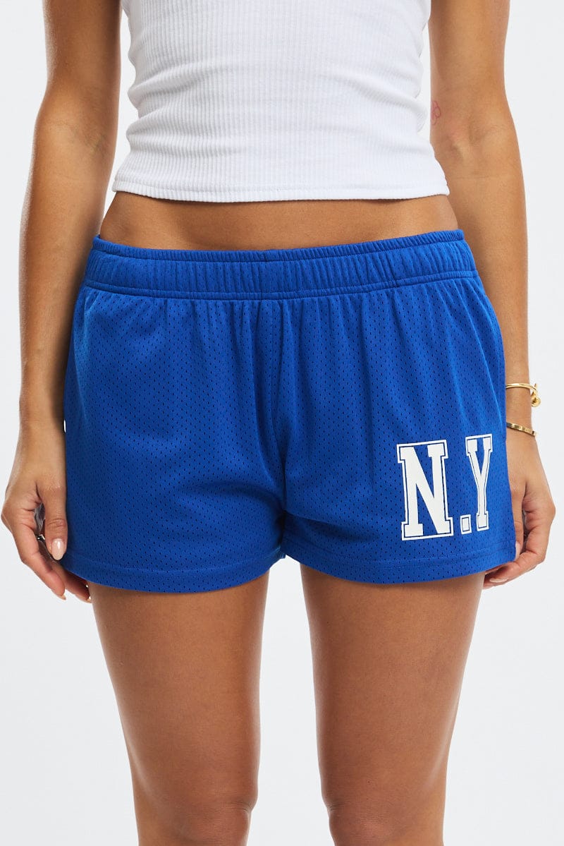 Blue Track Shorts Elastic Waist for Ally Fashion