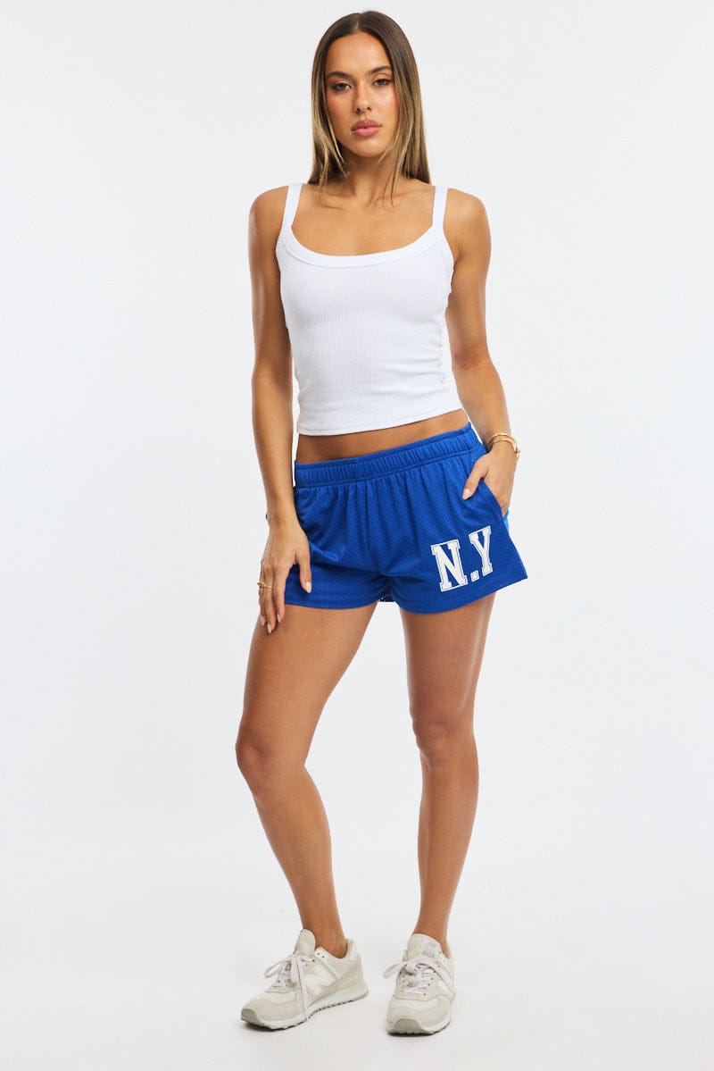 Blue Track Shorts Elastic Waist for Ally Fashion