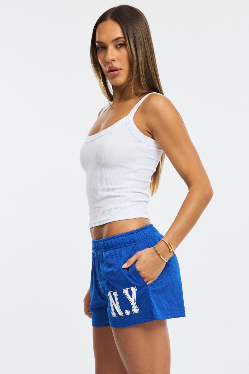 Blue Track Shorts Elastic Waist for Ally Fashion