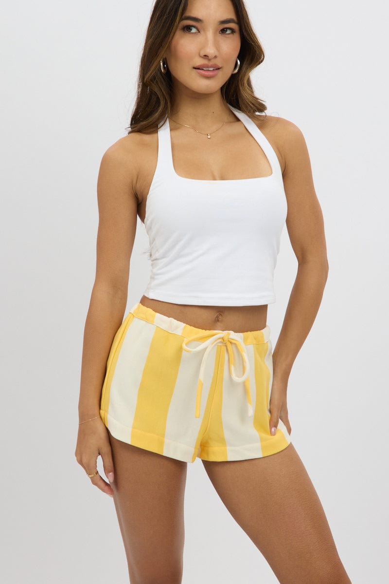 Yellow Stripe Mini Shorts | Ally Fashion