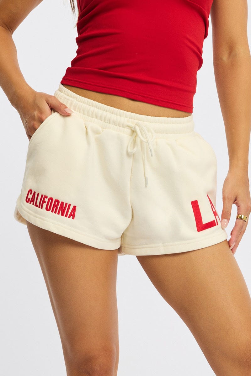 White Track Shorts Elasticated Waist for Ally Fashion