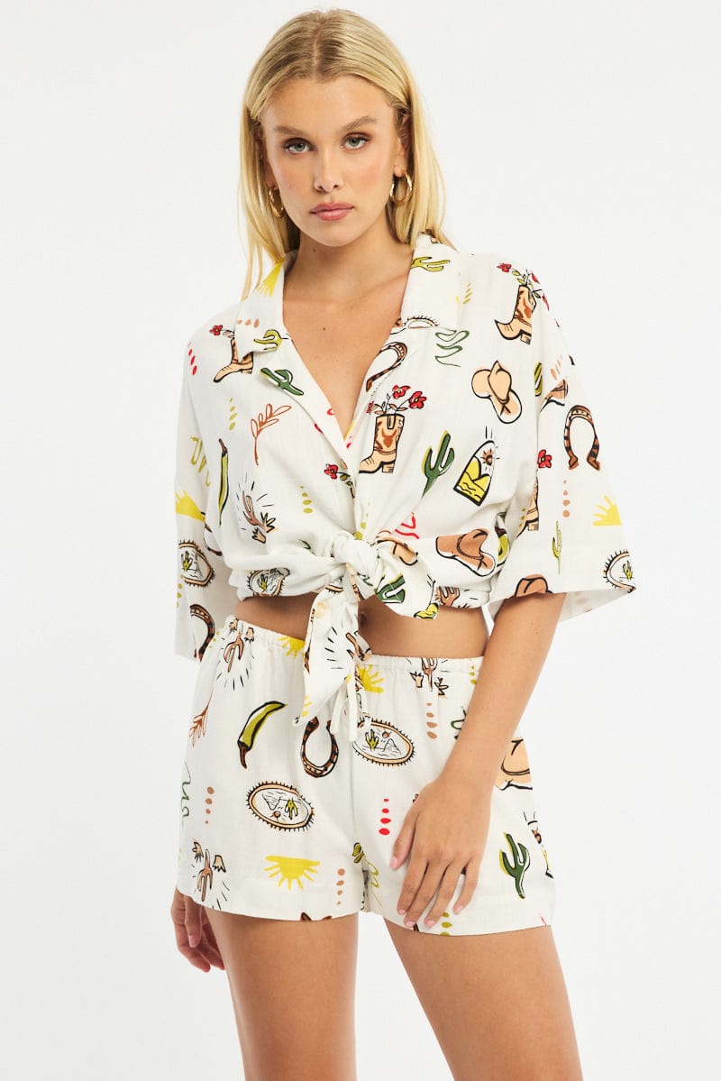 Multi Abstract Shorts Mid Rise for Ally Fashion