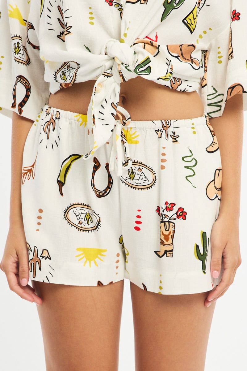 Multi Abstract Shorts Mid Rise for Ally Fashion