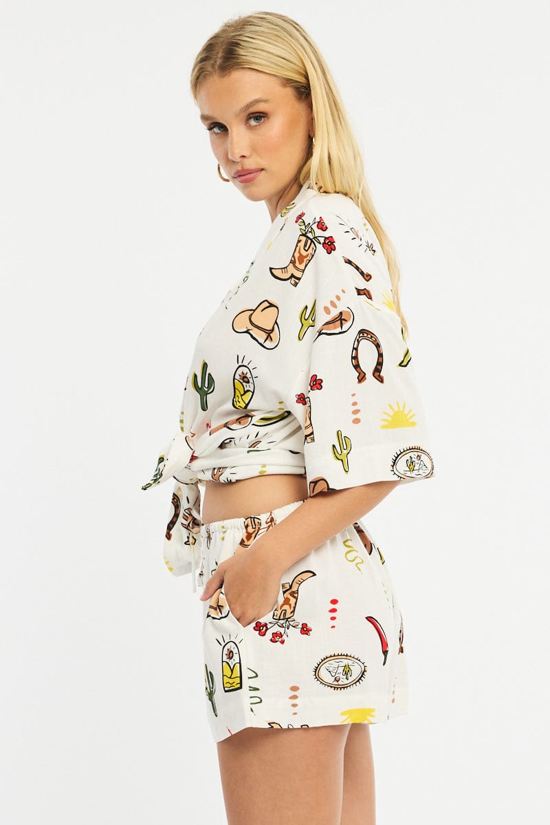 Multi Abstract Shorts Mid Rise for Ally Fashion