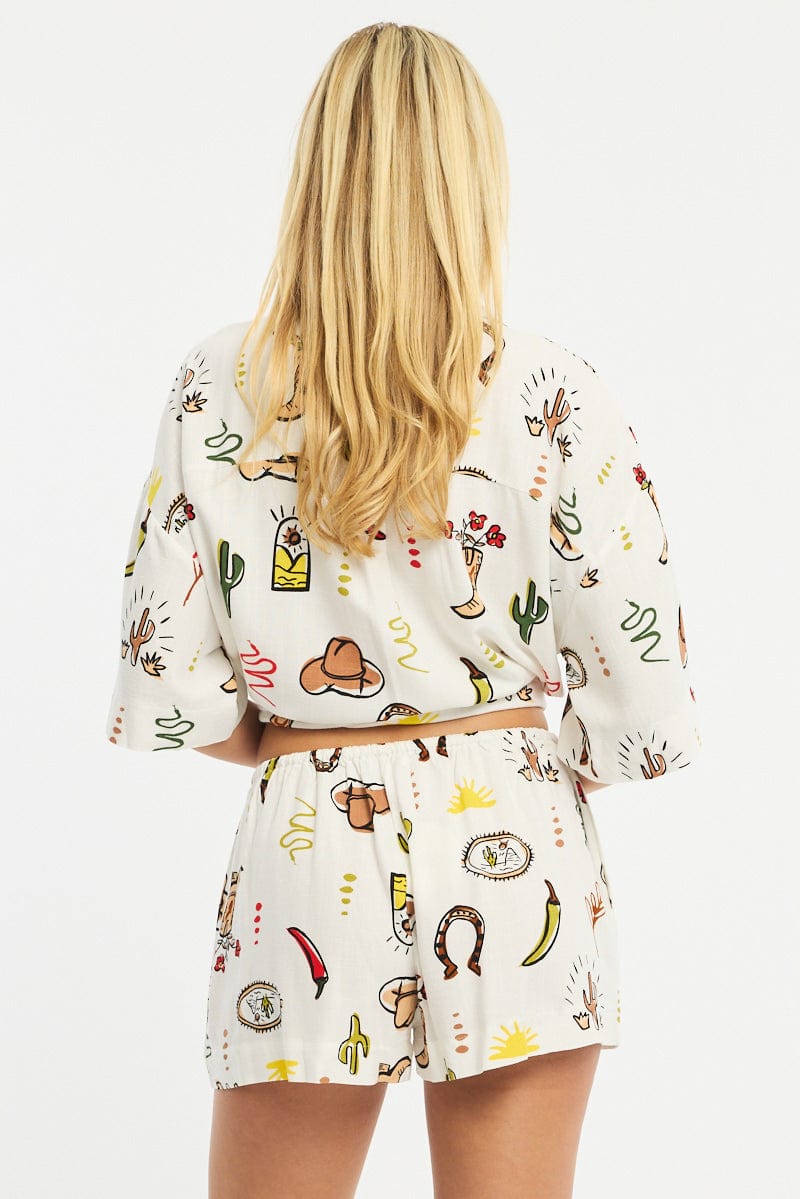 Multi Abstract Shorts Mid Rise for Ally Fashion