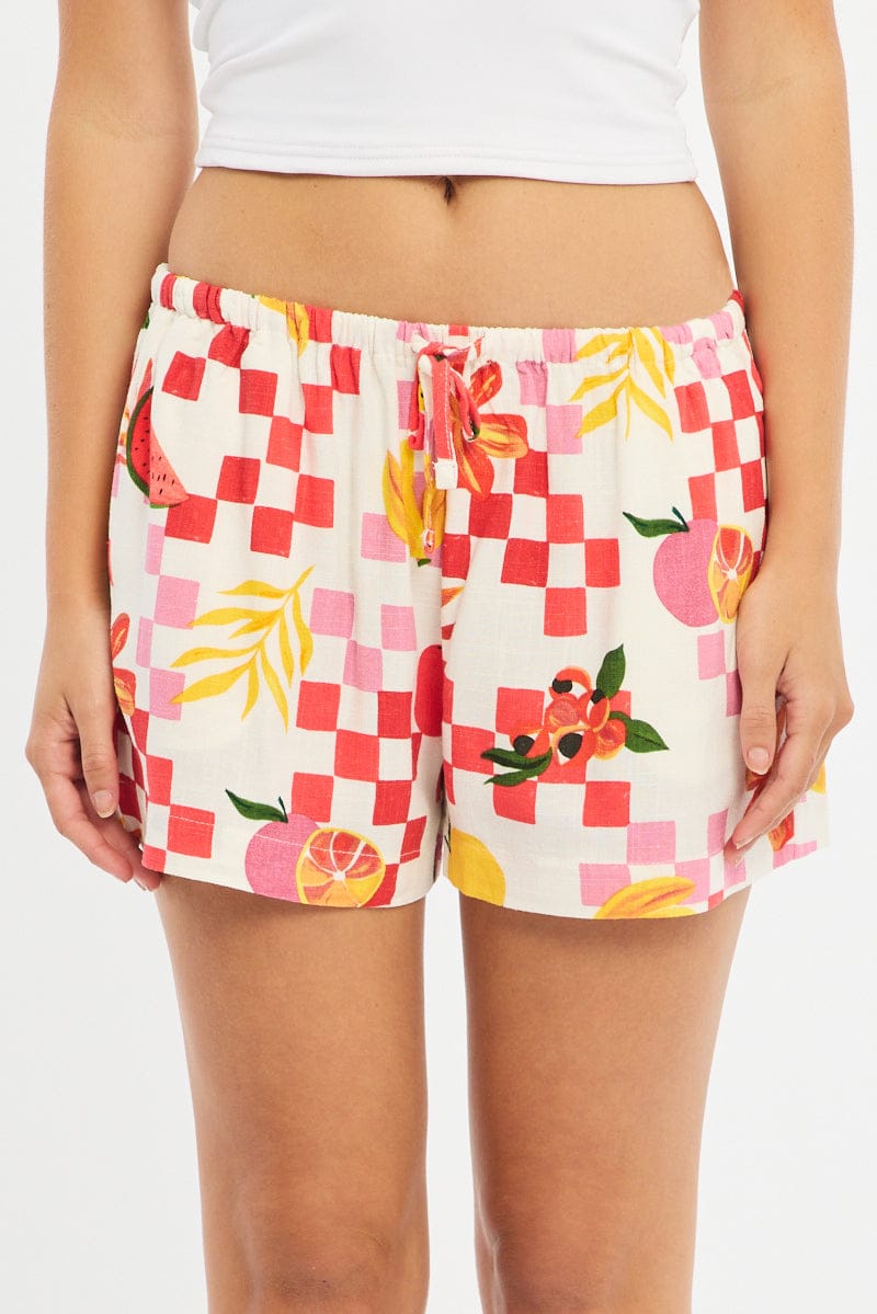 Red Abstract Shorts Mid Rise for Ally Fashion