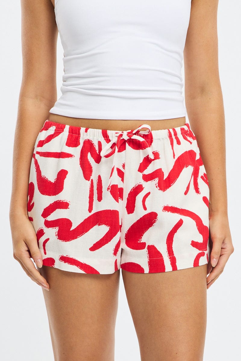 Red Abstract Shorts Mid Rise for Ally Fashion