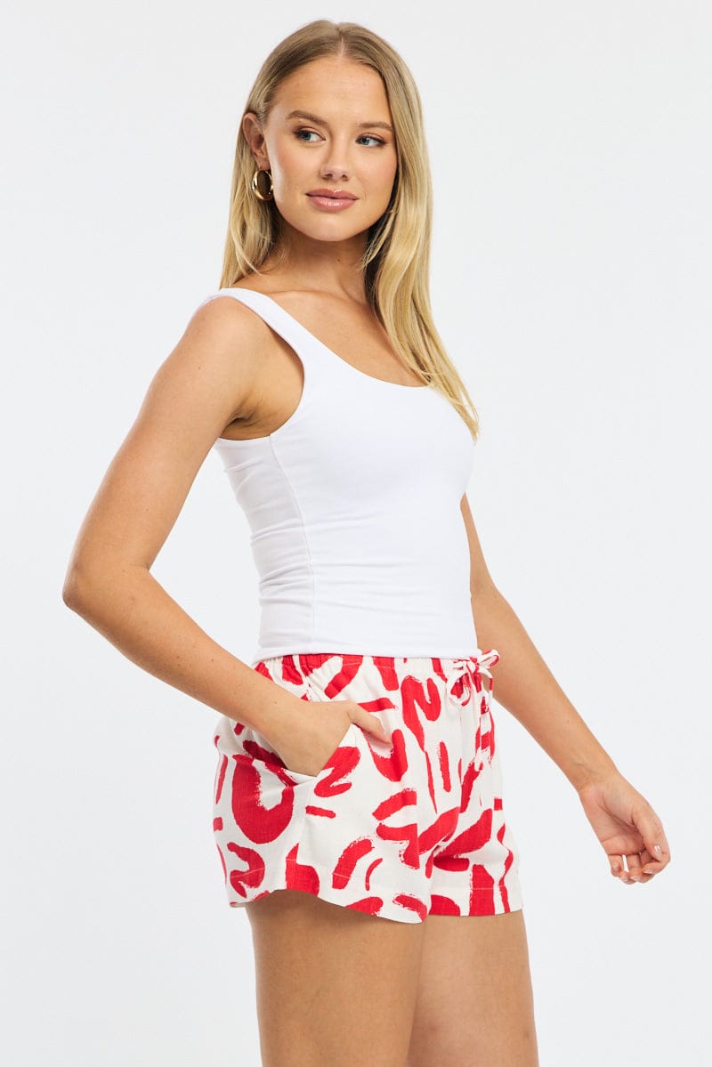 Red Abstract Shorts Mid Rise for Ally Fashion