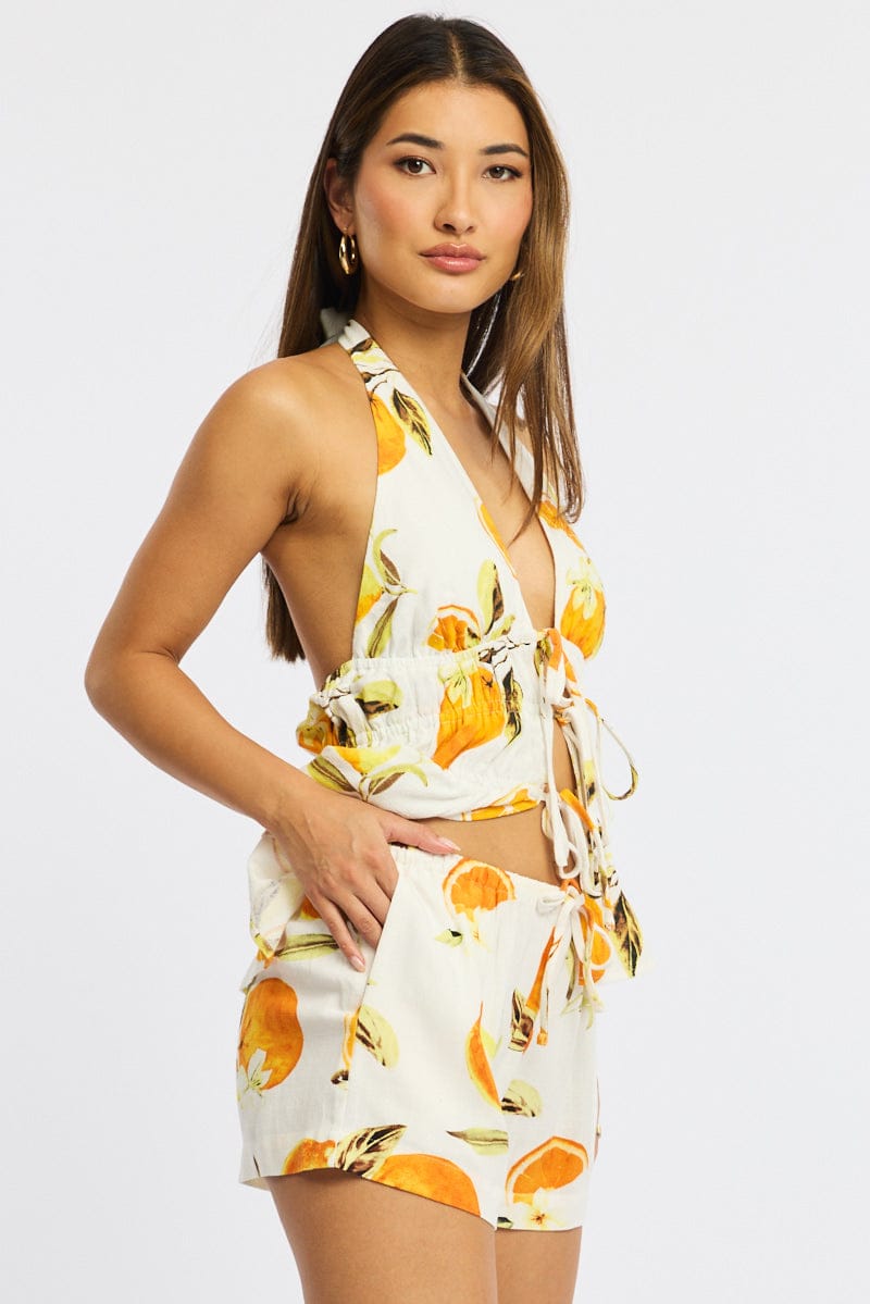 Orange Abstract Shorts Mid Rise for Ally Fashion