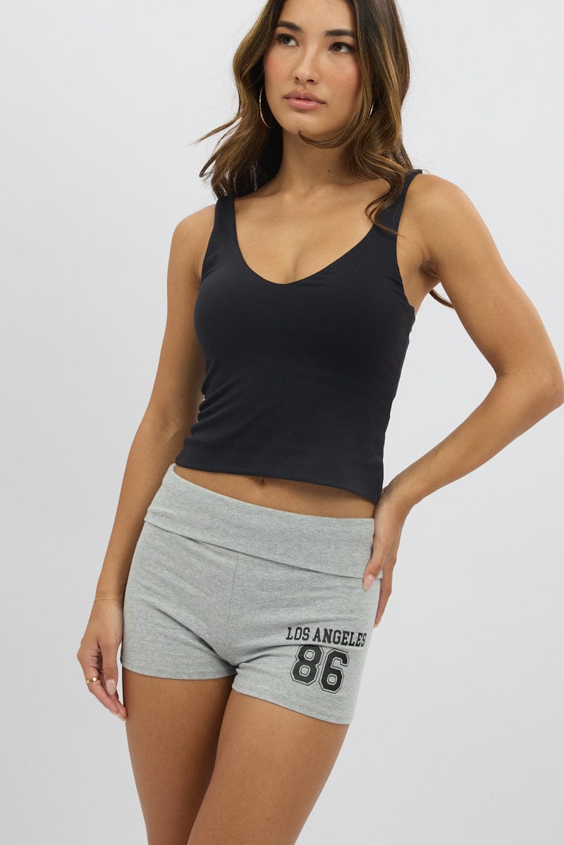 Grey Biker Shorts Folded Waist for Ally Fashion