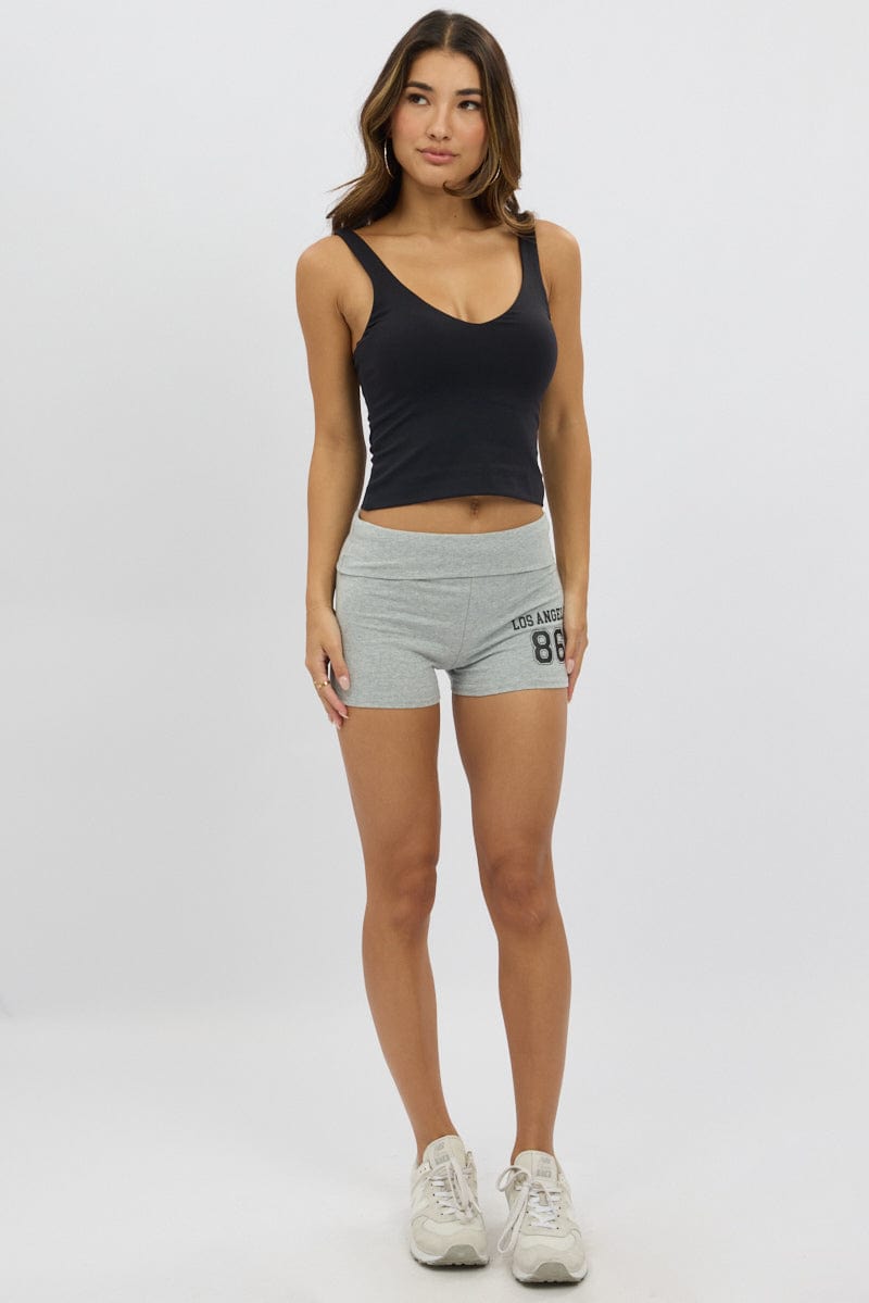 Grey Biker Shorts Folded Waist for Ally Fashion