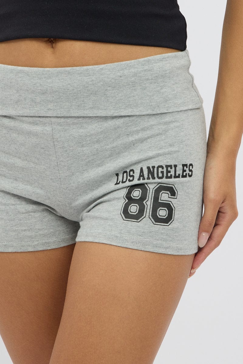 Grey Biker Shorts Folded Waist for Ally Fashion