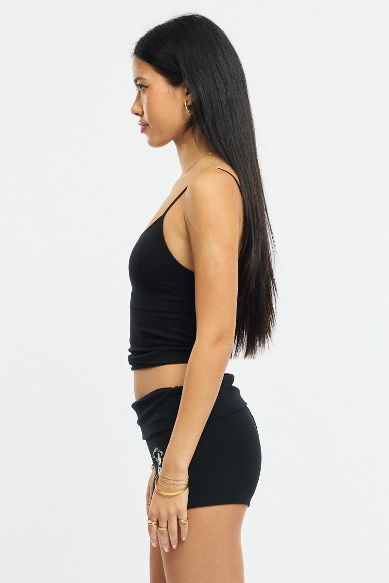 Black Biker Shorts Folded Waist for Ally Fashion